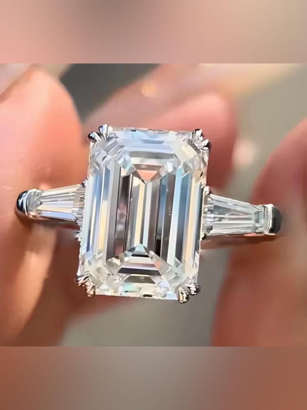 8ct Emerald Cut 3-stone CZ Ring in S925 Size 5